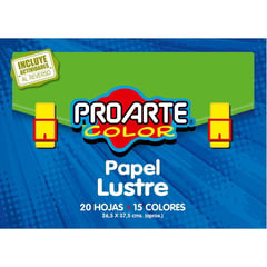 PROARTE - Papel Lustre 20 Hojas 15 Colores Surtido