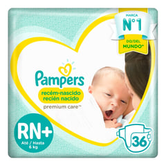 PAMPERS - Pañales Desechables Premium Care RN+ 36 Un