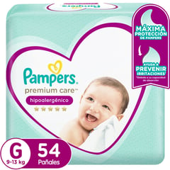 PAMPERS - Pañales Desechables Premium Care Hipoalergénico Talla G 54 Un