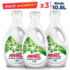 ARIEL - Pack Detergente Líquido Concentrado Doble Poder 3x1,8L