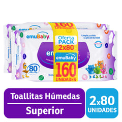 EMUBABY - Pack Toallitas Húmedas Emu Baby Superior 2 x 80 Unidades