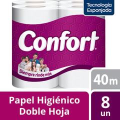 CONFORT - Papel Higiénico Doble Hoja 8 x 40 mts