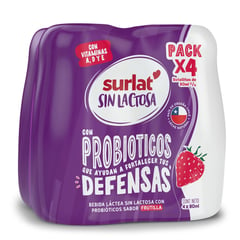 SURLAT - Pack Probioticos Sin Lactosa Sabor Frutilla 4 x 80 ml