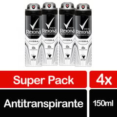 REXONA - Pack Antitranspirante Aerosol Invisible Hombre 4 x 150 ml