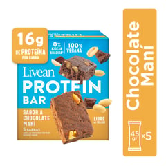 LIVEAN - Barra de Proteína Chocolate Maní 5 x 45 g