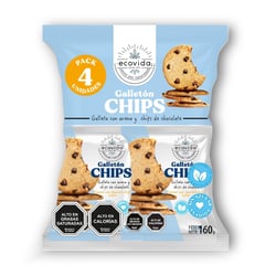 ECOVIDA - Pack Galletón de Avena con Chips de Chocolate Sin Azúcar 4 x 40 g