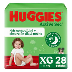 HUGGIES - Pañales Desechables Active Sec XG 1 x 28 Un