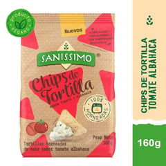 SANISSIMO - Chips de Tortilla de Maiz Sabor Tomate Albahaca 160 g