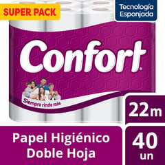 CONFORT - Papel Higiénico Doble Hoja 40 Un x 22 mts