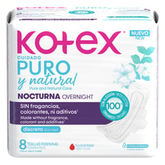 KOTEX - Toalla Femenina Nocturna Cuidado Puro y Natural 8 Un