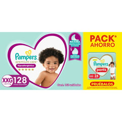 PAMPERS - Pañales Premium Care XXG 128 Un + Pants XXG Premium Care 24 Un