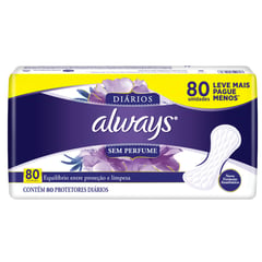 ALWAYS - Protectores Diarios Sin Perfume 80 Un